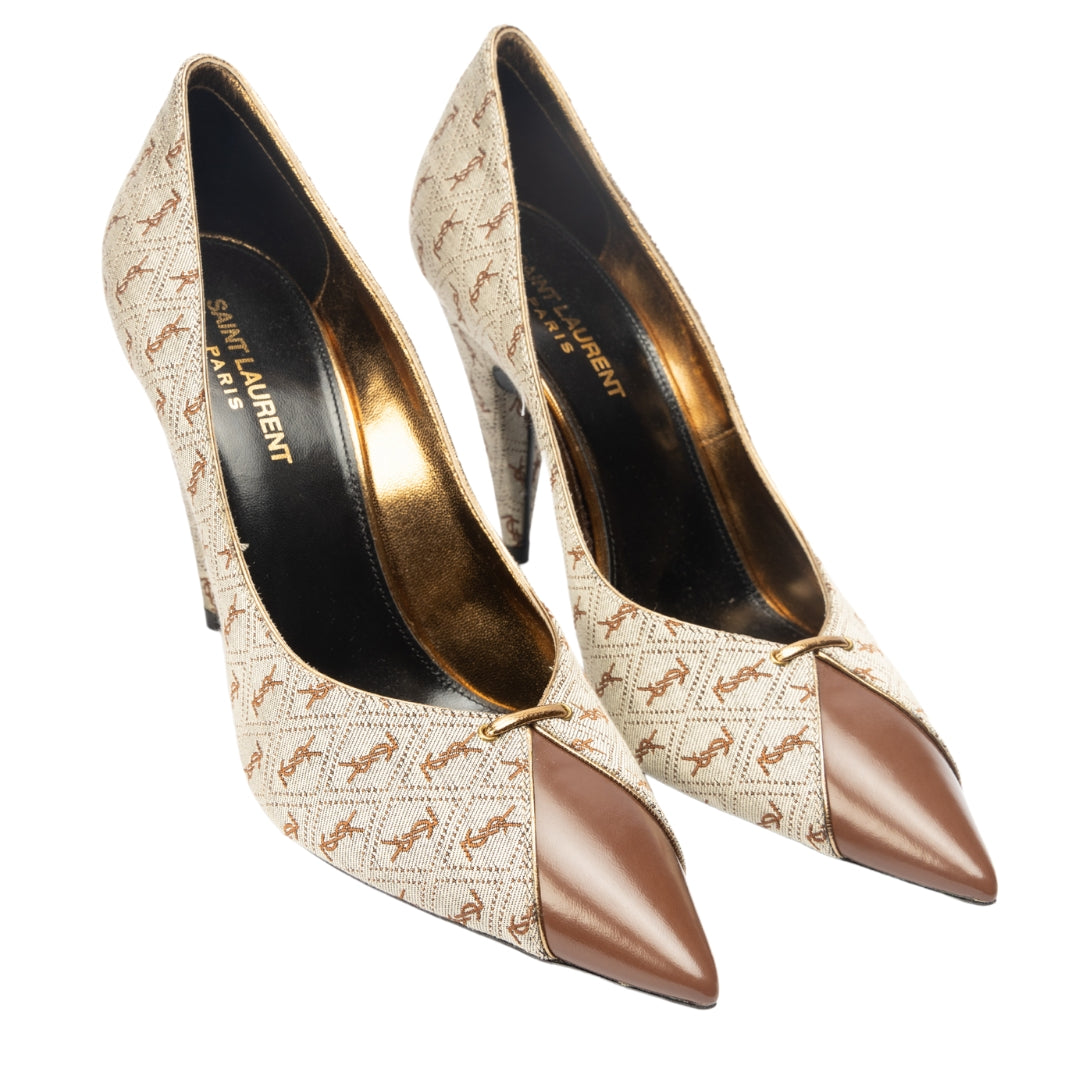 Saint Laurent Lola 95 Leather Trimmed Canvas Pumps