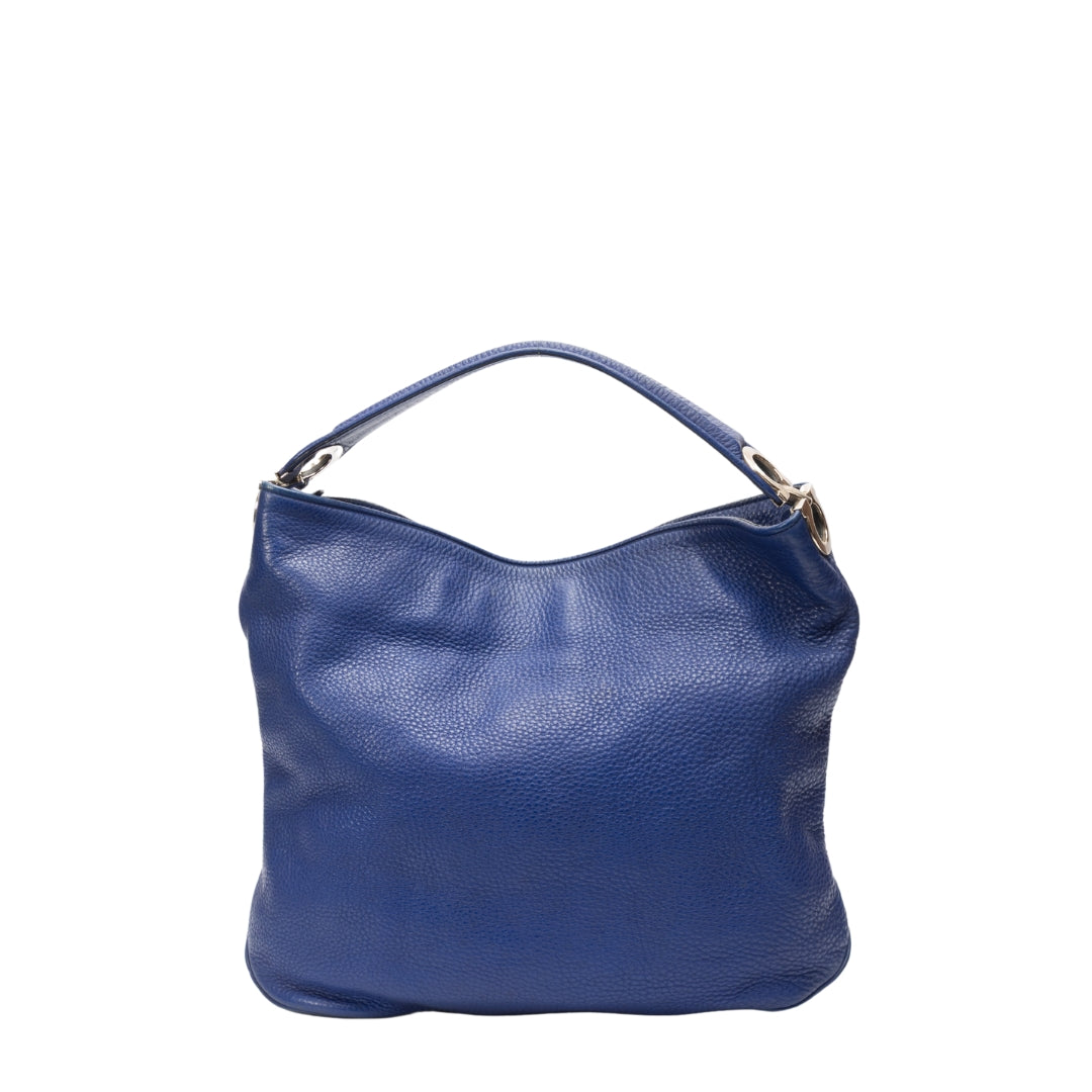 Salvatore Ferragamo Blue Calfskin Gancini Hobo