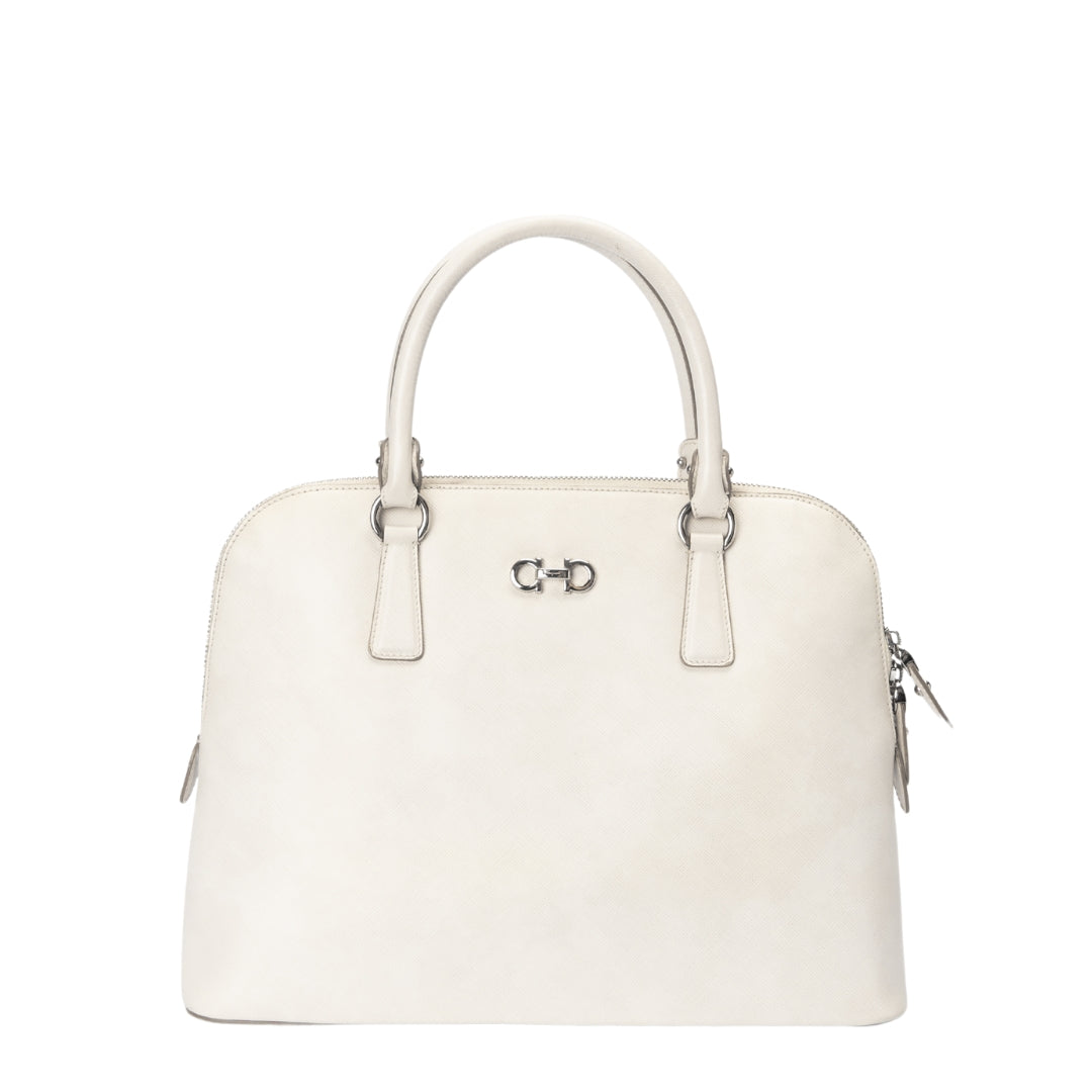 Salvatore Ferragamo Cream Saffiano Leather Satchel