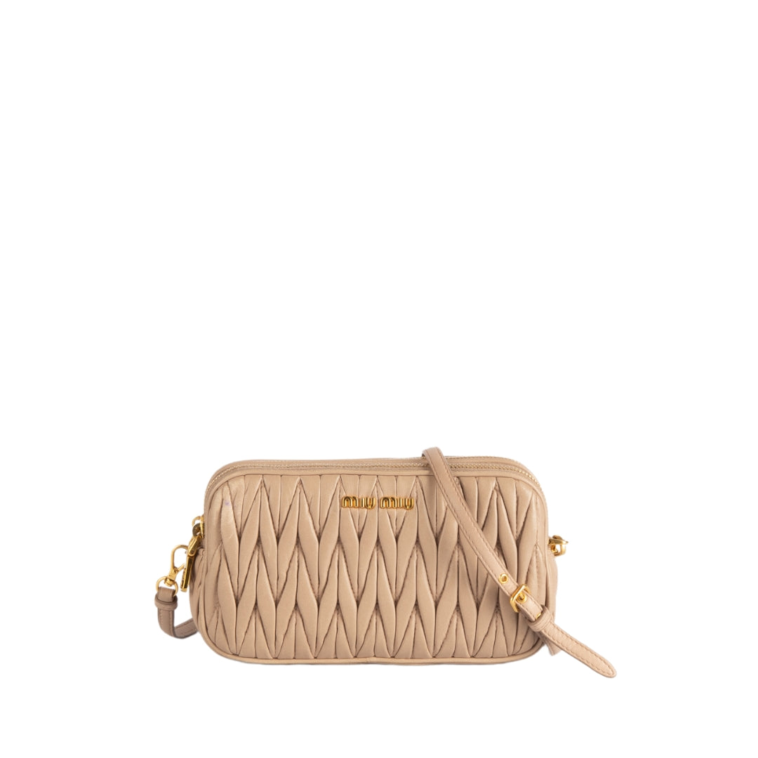 Miu Miu Nude Matelasse Leather Double Zip Crossbody Bag