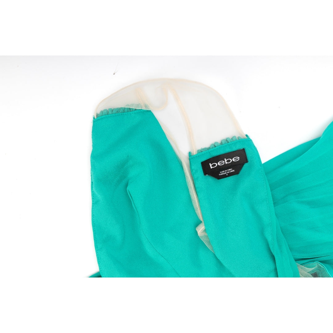 Bebe Teal Pleated High Low Dress