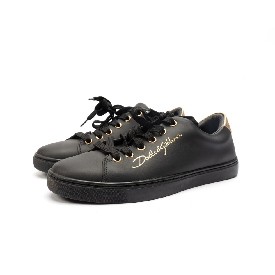 Dolce & Gabbana Black Leather Portofino Low Top Sneakers