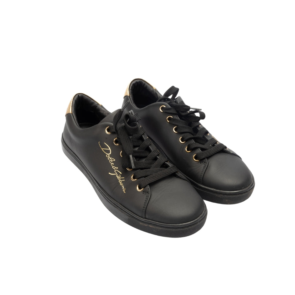 Dolce & Gabbana Black Leather Portofino Low Top Sneakers