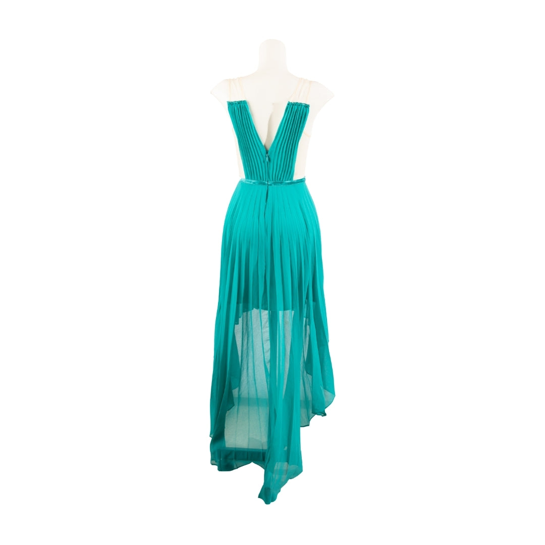 Bebe Teal Pleated High Low Dress