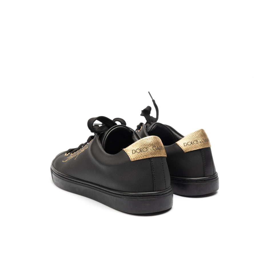 Dolce & Gabbana Black Leather Portofino Low Top Sneakers