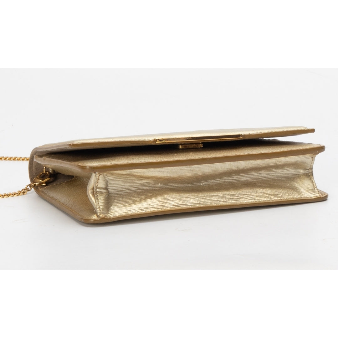 Fendi Gold Laminated Leather Tube On Chain Wallet