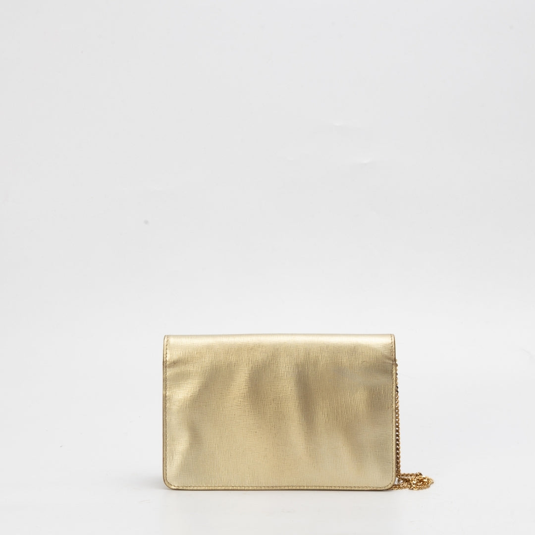 Fendi Gold Laminated Leather Tube On Chain Wallet