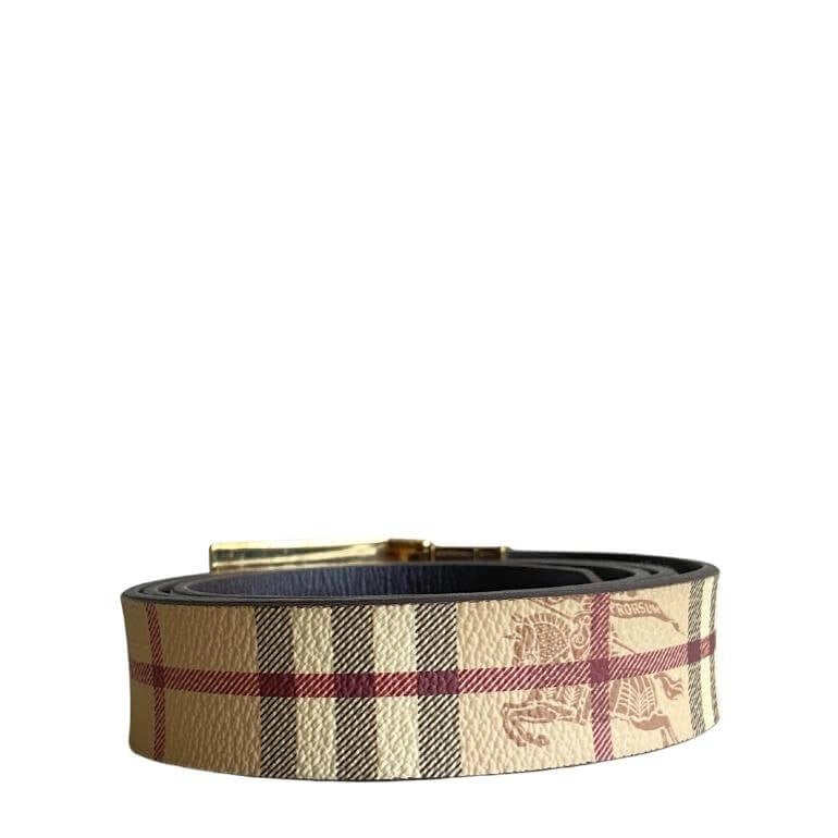 Burberry Beige Haymarket Check Coated Canvas Plaque Belt