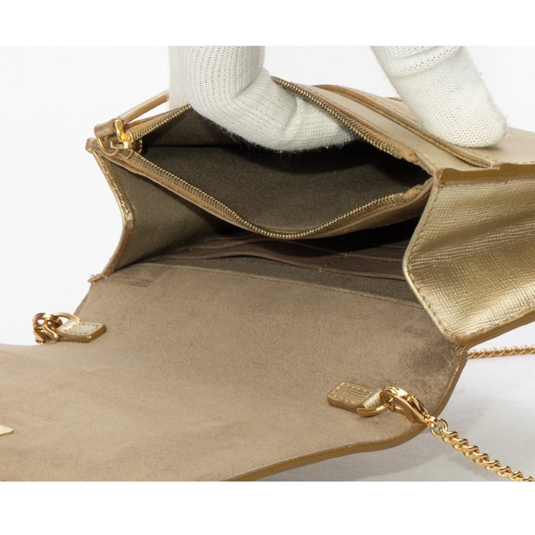 Fendi Gold Laminated Leather Tube On Chain Wallet