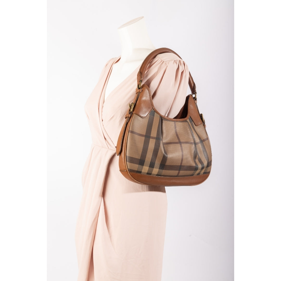 Burberry Plaid Coated Canvas Shoulder Bag