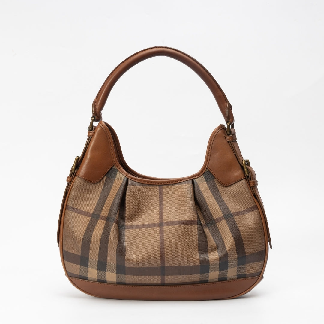 Burberry Plaid Coated Canvas Shoulder Bag