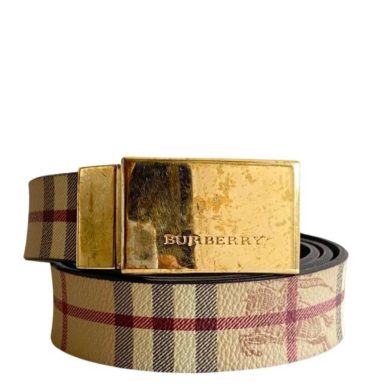 Burberry Beige Haymarket Check Coated Canvas Plaque Belt