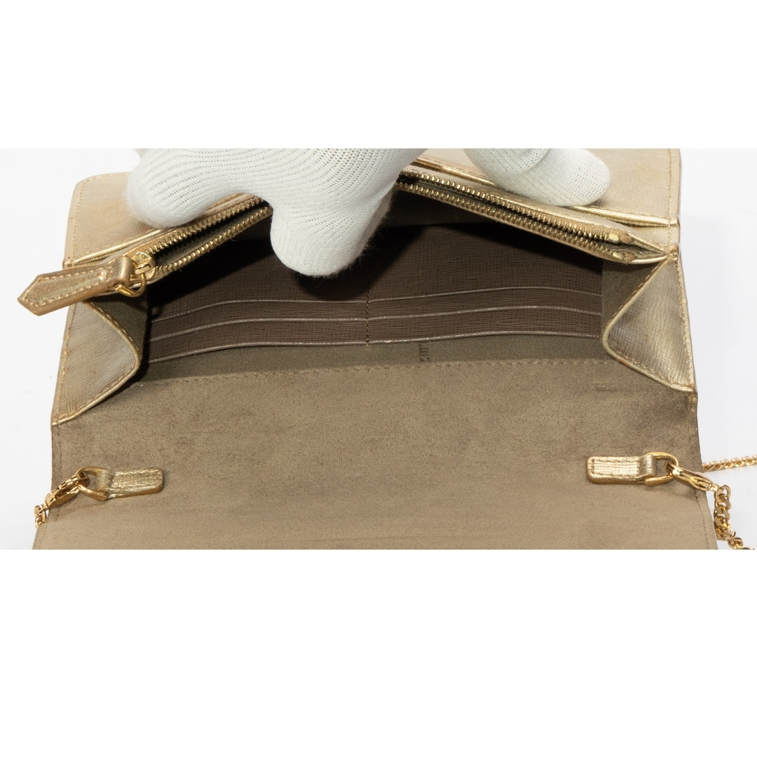 Fendi Gold Laminated Leather Tube On Chain Wallet