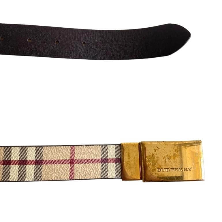 Burberry Beige Haymarket Check Coated Canvas Plaque Belt