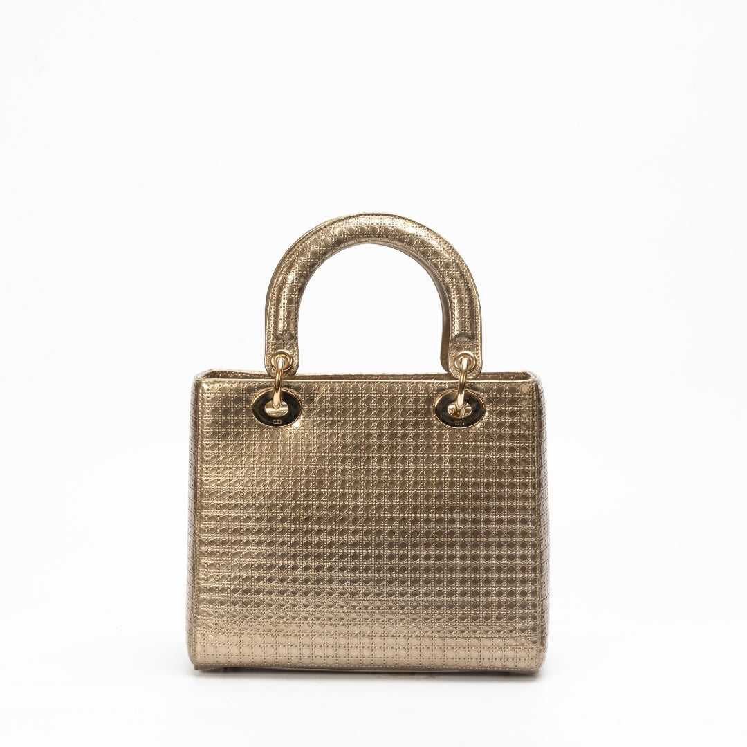 Dior Gold Micro Cannage Patent Leather Medium Lady Dior