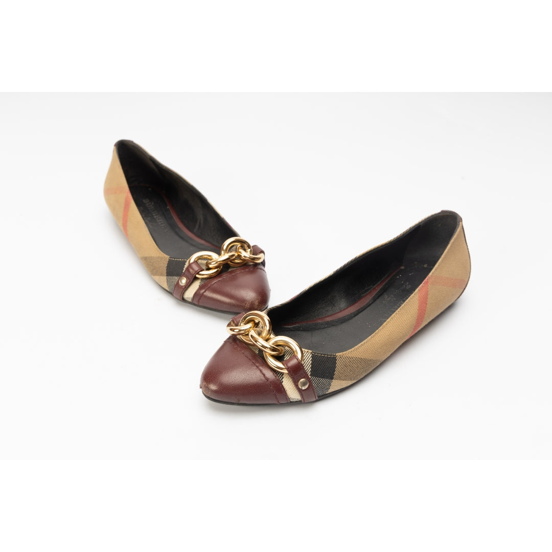 Burberry Nova Brown Buckle Ballet Flats