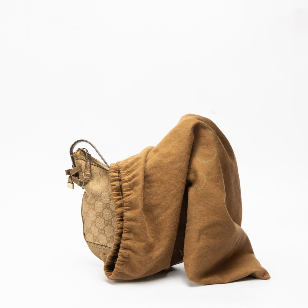 Gucci Beige/Gold GG Canvas and Leather Small Princy Hobo Bag