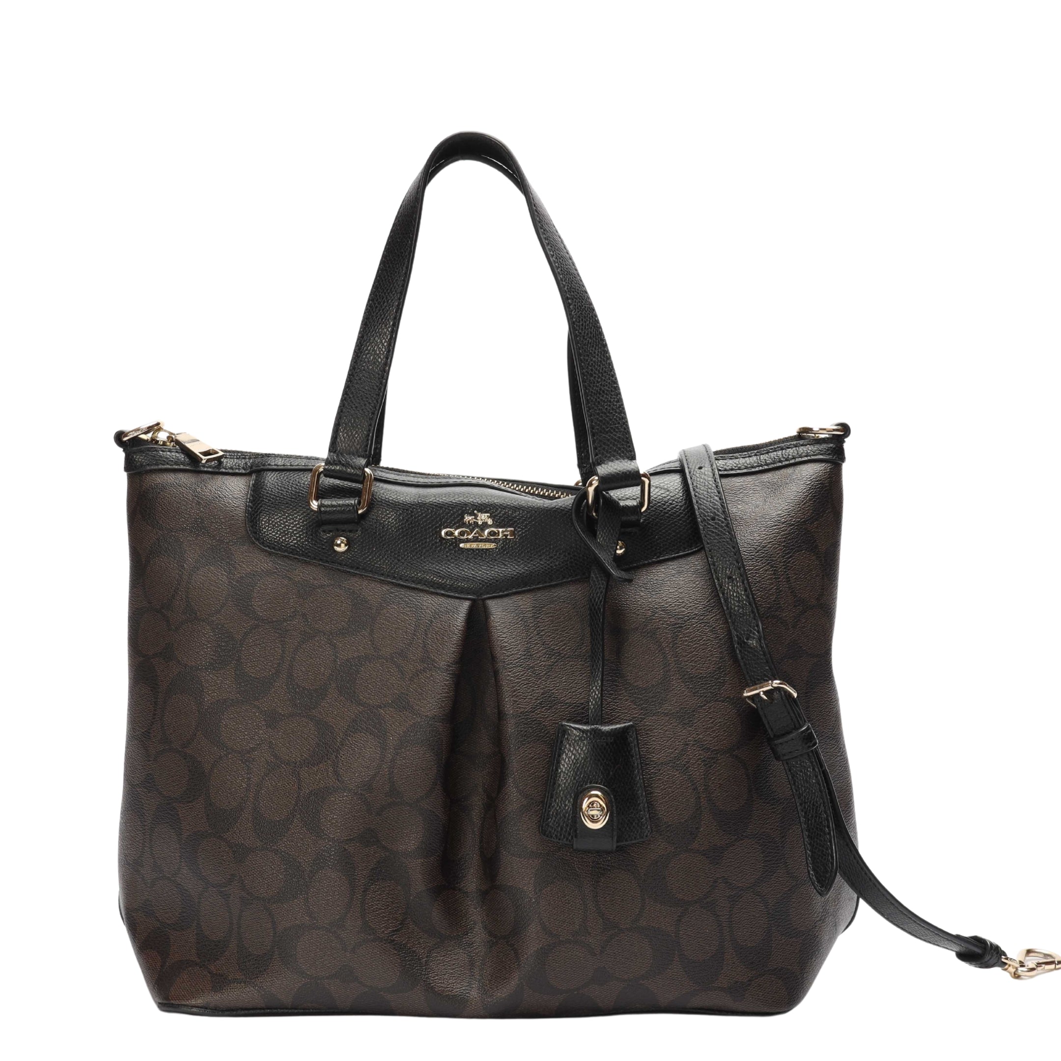 Coach Brown Signature Canvas Pleated Tote