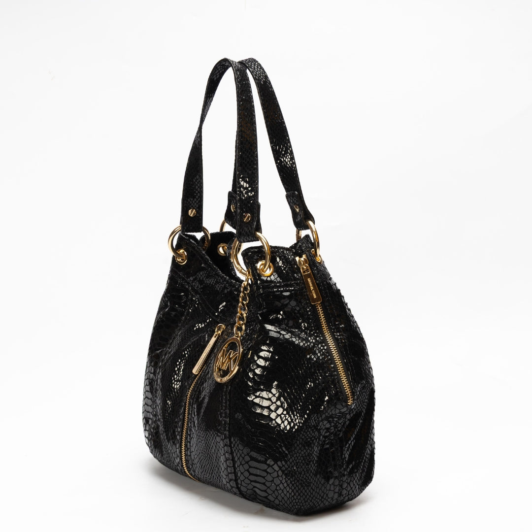 Michael Kors Moxley Black Embossed Python Leather Bag