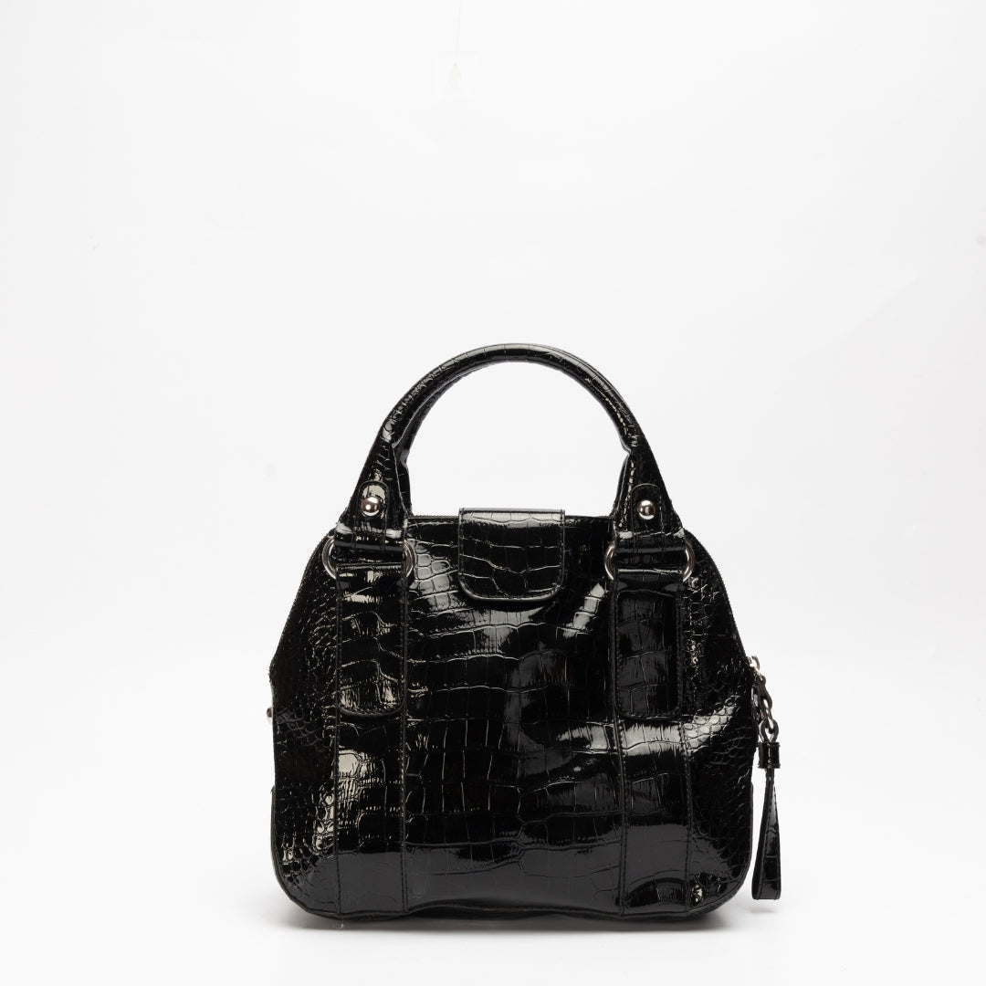 Guess Black Faux Crocodile Top Handle Bag