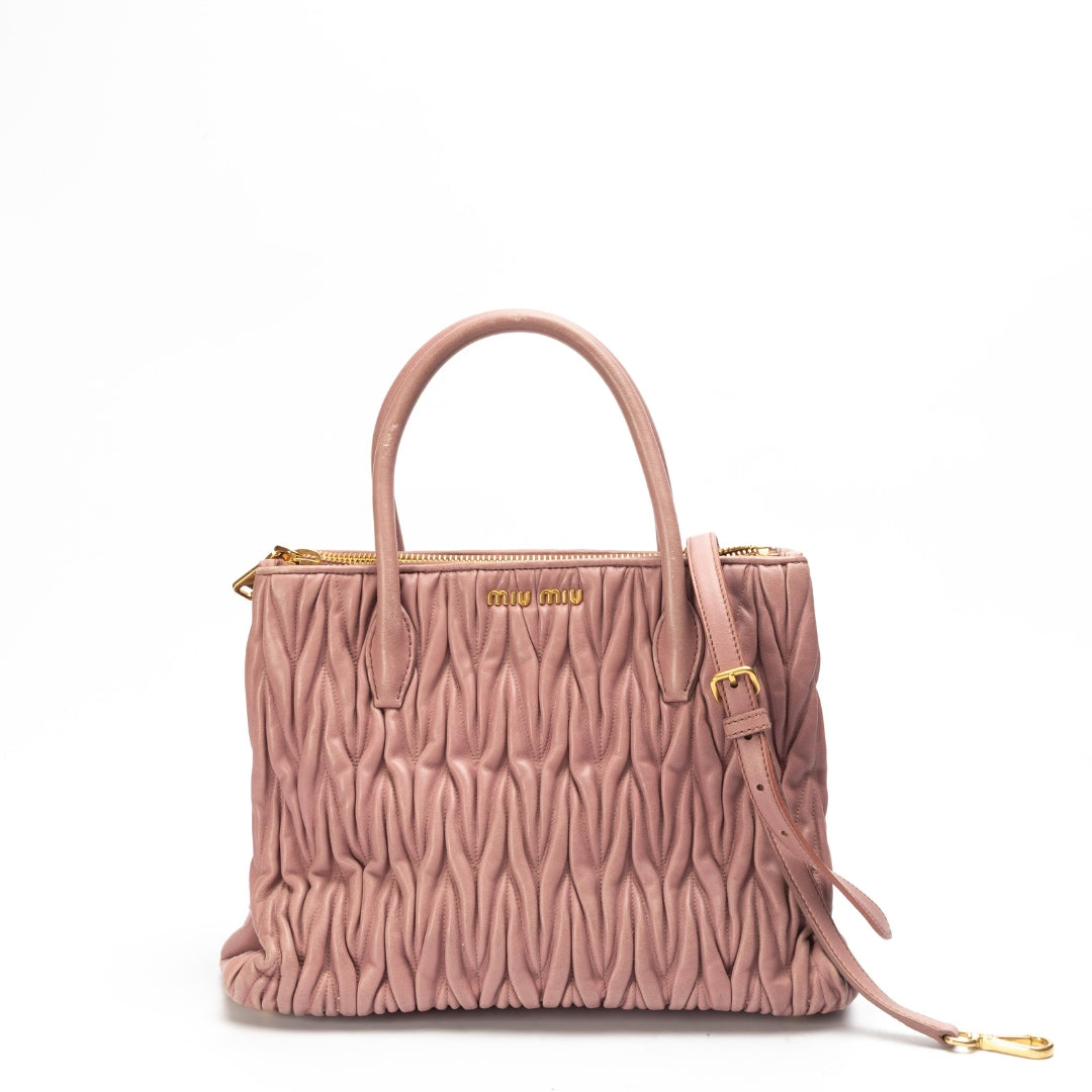 Miu Miu Old Rose Matelasse Leather Double Zip Tote