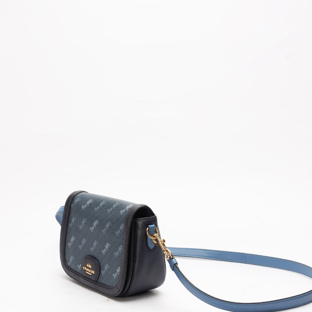 Coach Blue Saddle Bag With Horse And Carriage Dot Print