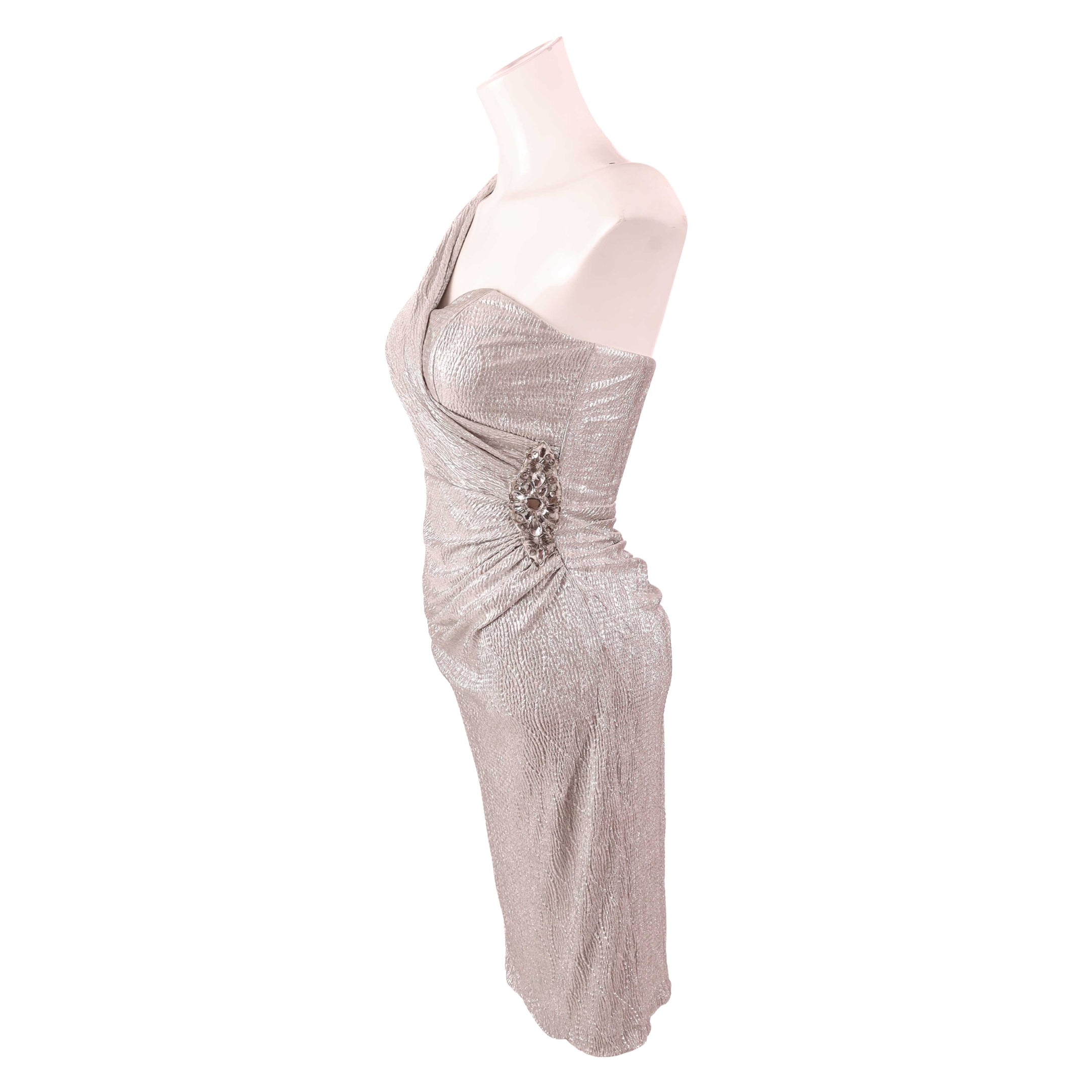 Cache One-Shoulder Metallic Cocktail Prom Dress