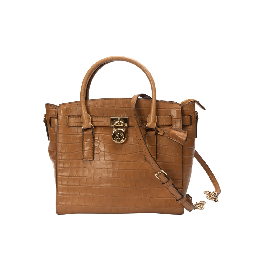 Michael Kors Hamilton Acorn Crocodile Embossed Leather Satchel