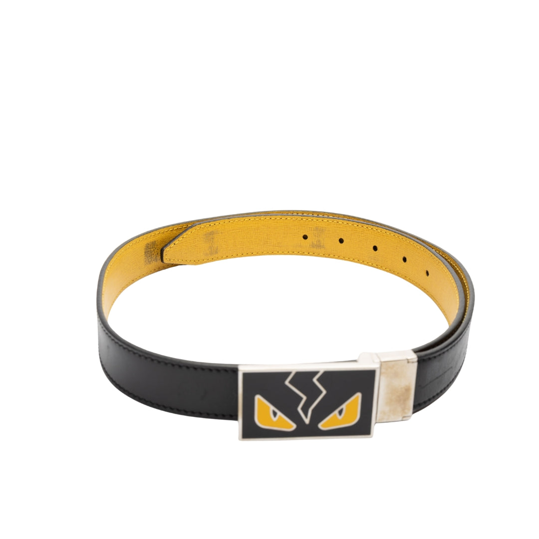 Fendi Vitello Havana Monster Eyes Buckle Reversible Belt