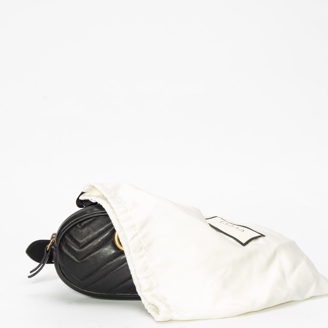 Gucci Black Chevron Leather GG Marmont Belt Bag