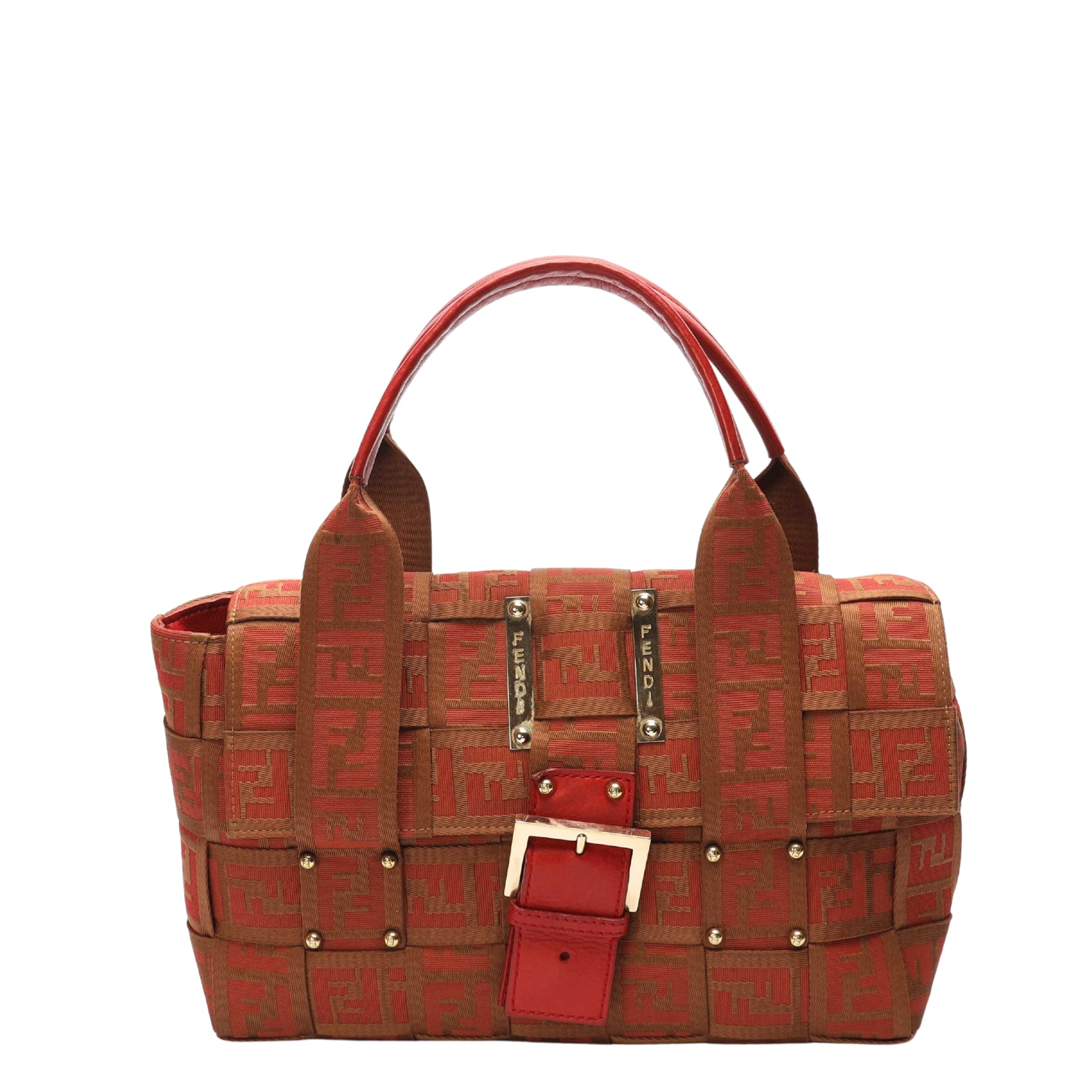 Fendi Red Zucca Canvas Buckle Satchel