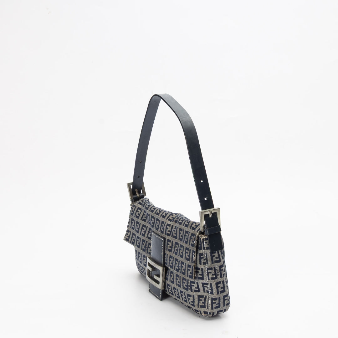Fendi Blue Zucchino FF Flap Pochette Bag