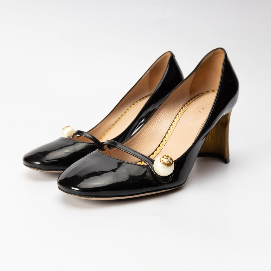 Gucci Vernice Pearl Arielle Mary Jane Pumps