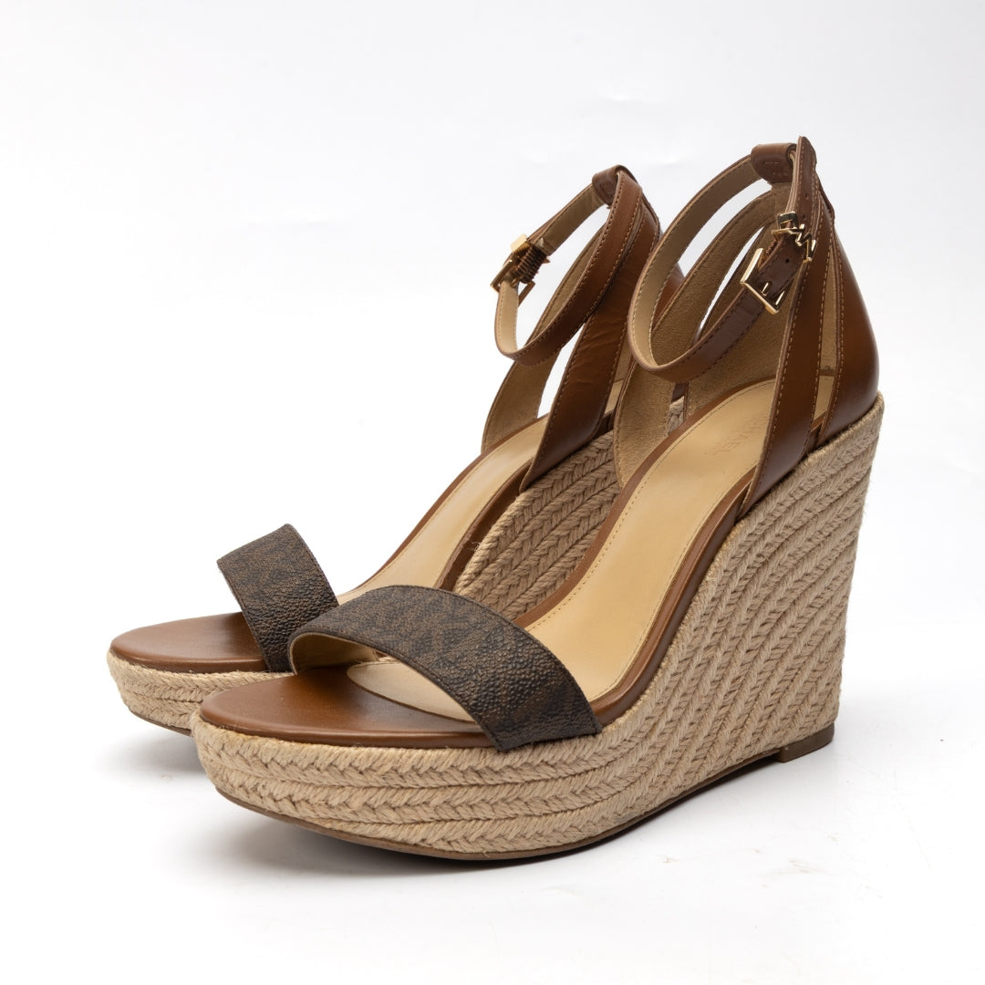 Michael Kors Kimberly Logo and Leather Wedge Sandal