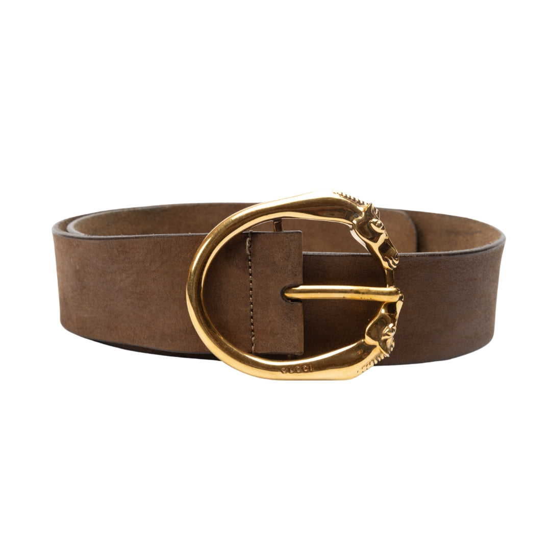 Gucci Horse Head Buckle Leather Belt