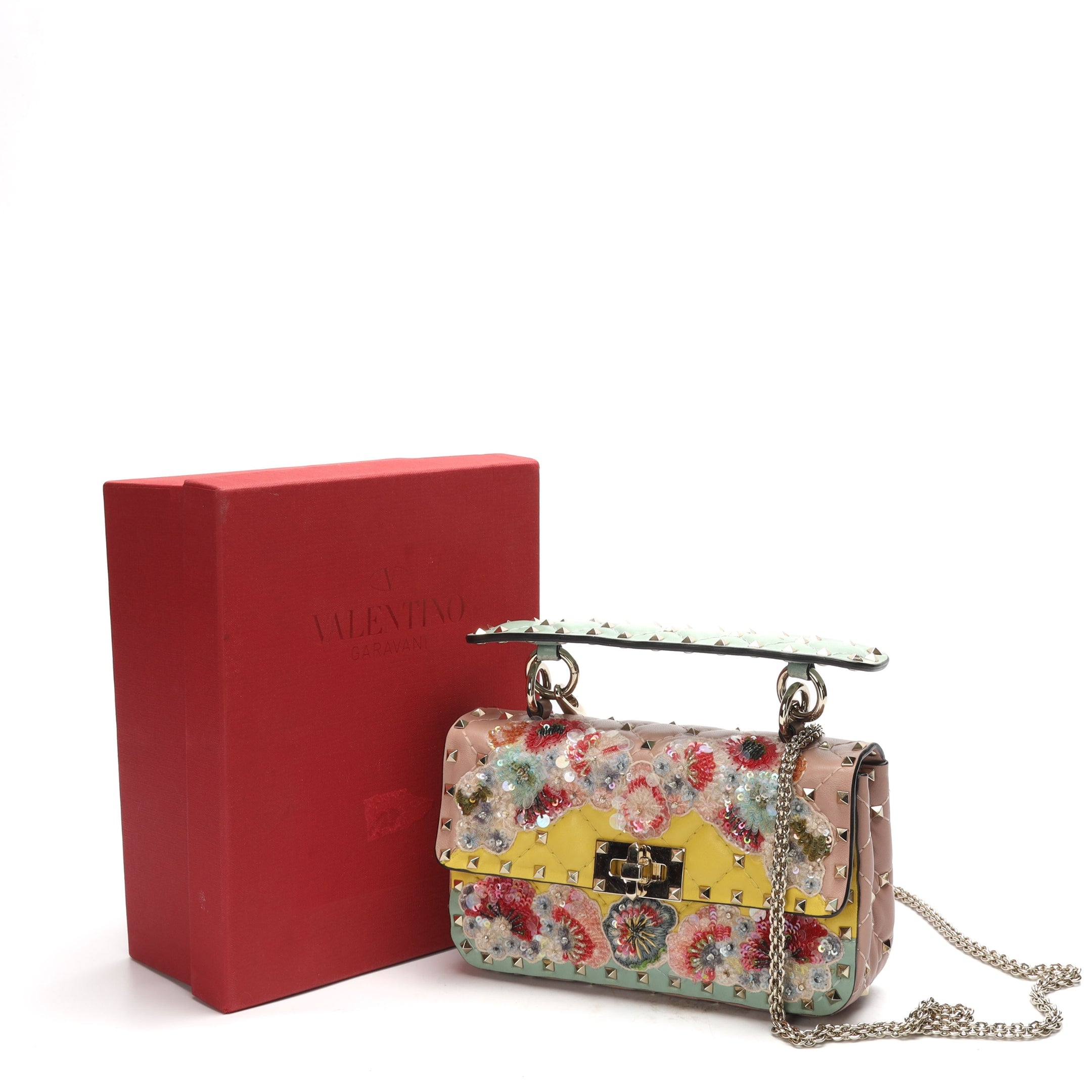 Valentino Garavani Rockstud Spike Floral Crossbody Satchel Bag