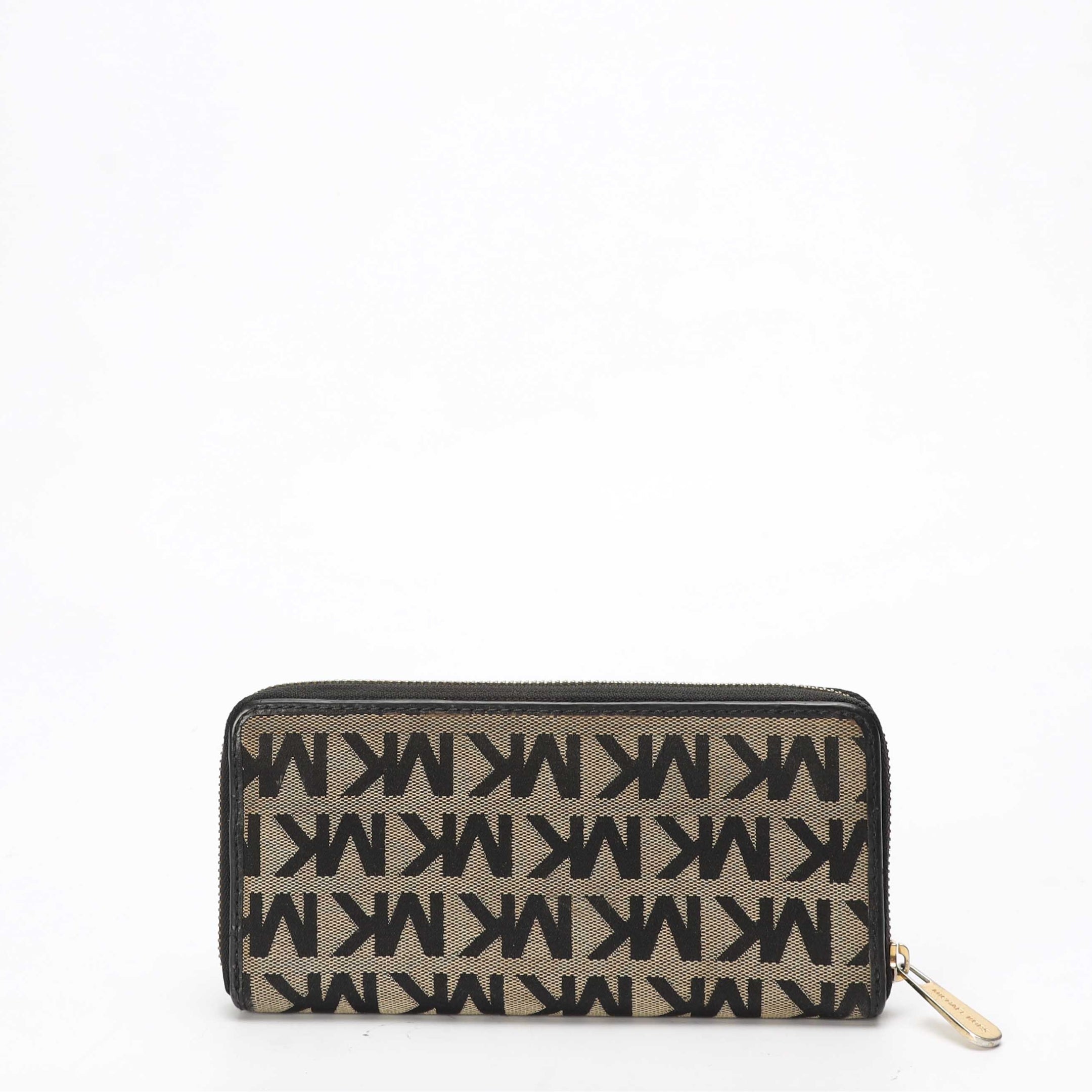 Michael Kors Beige/Black Signature Logo Zip Around Wallet