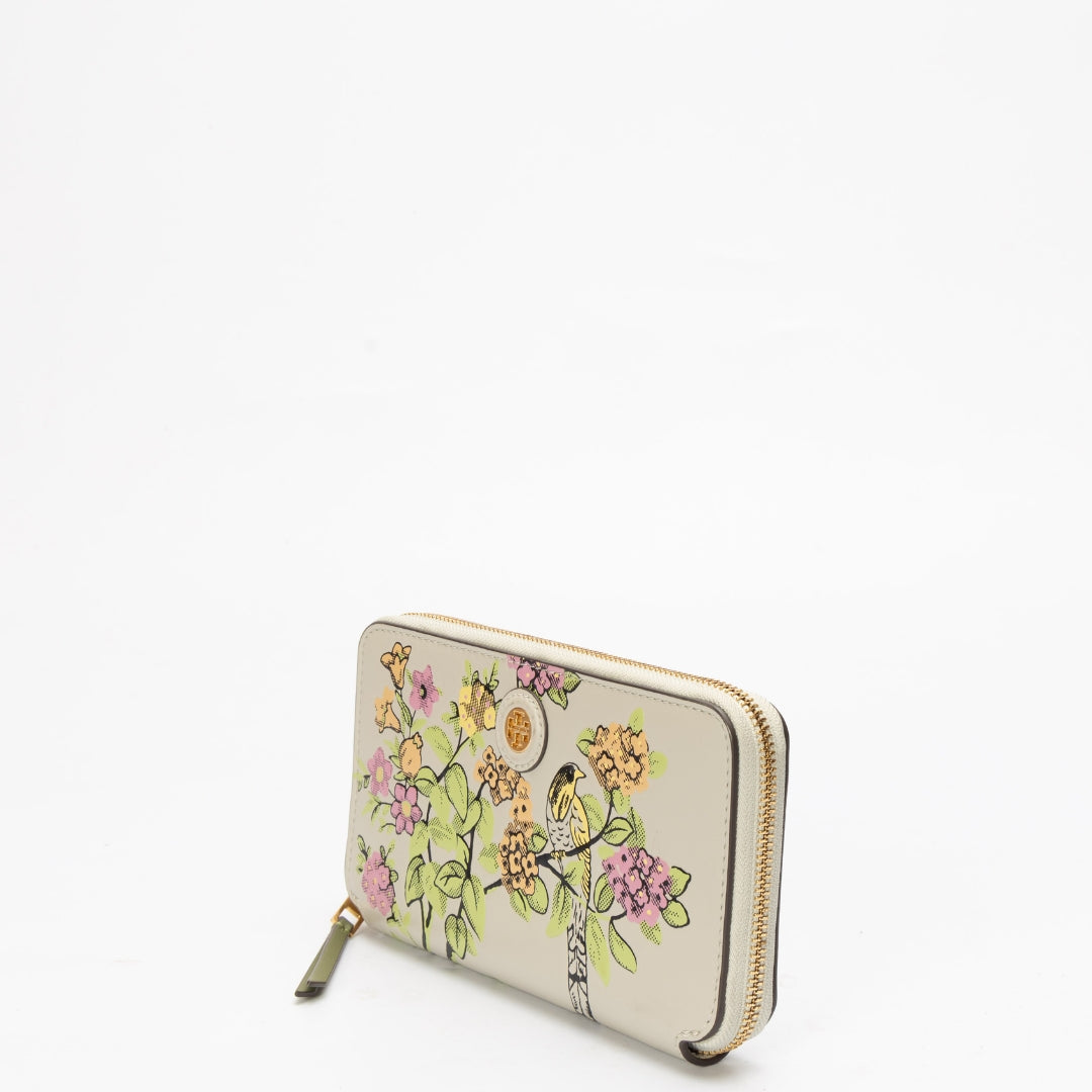 Tory Burch Green Floral Zippy Wallet