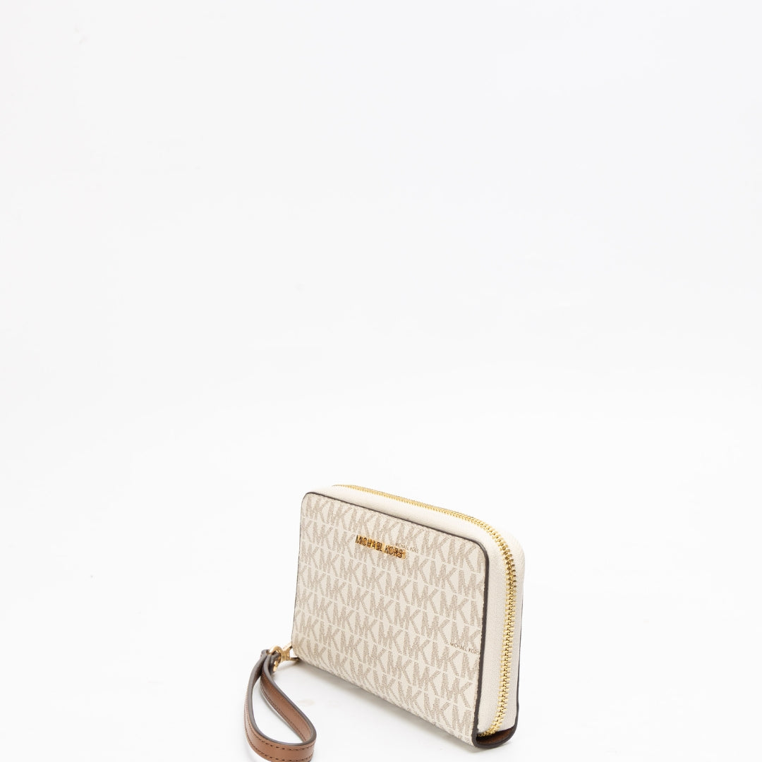 Michael Kors White Jet Set Logo Zip-Around Wristlet