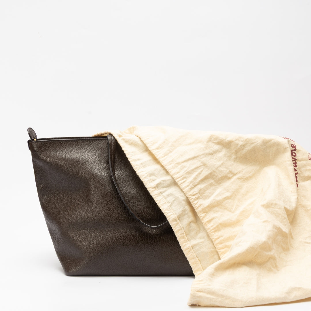 Salvatore Ferragamo Brown Pebbled Leather Bice Tote Bag
