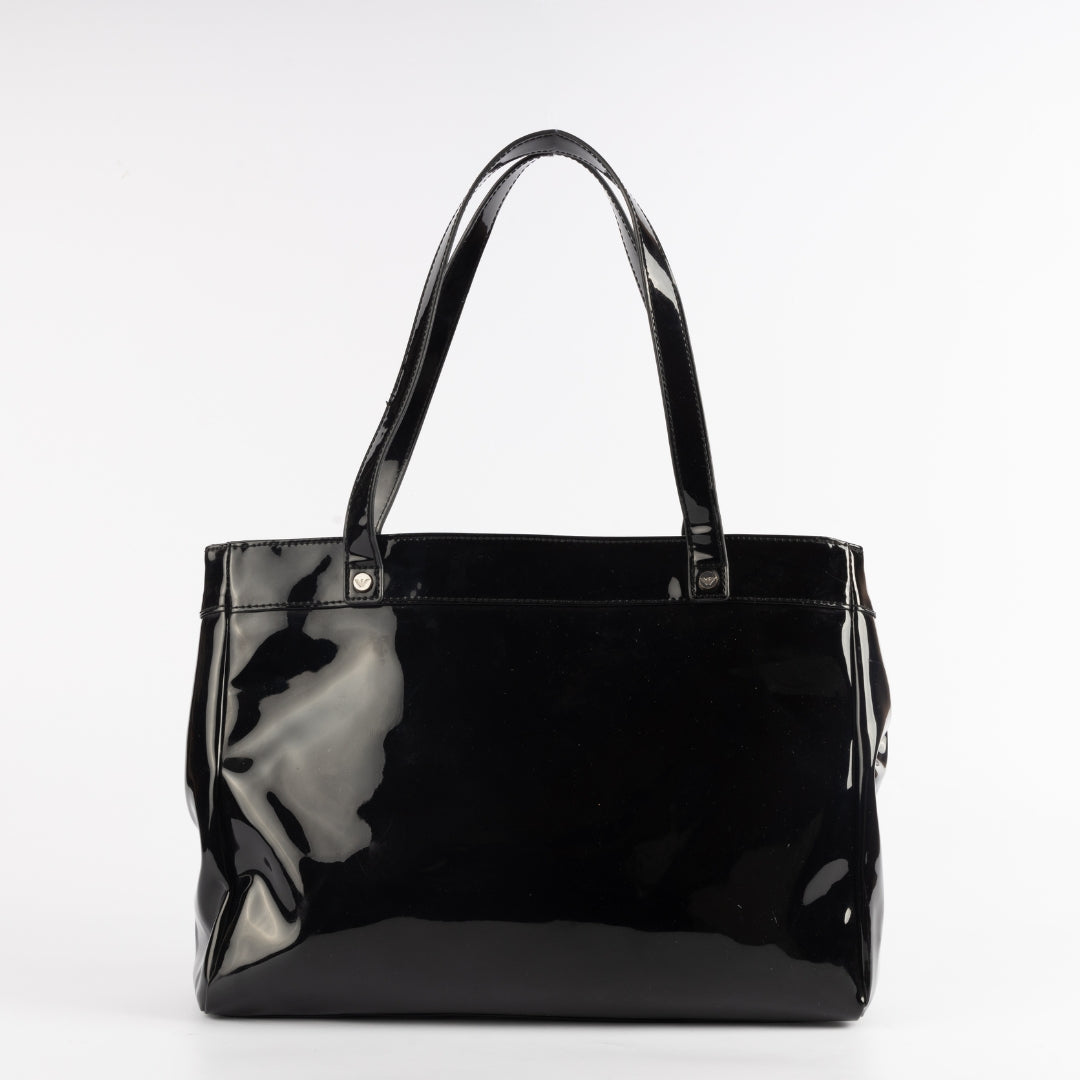 Armani Jeans Embossed Logo Patent Tote