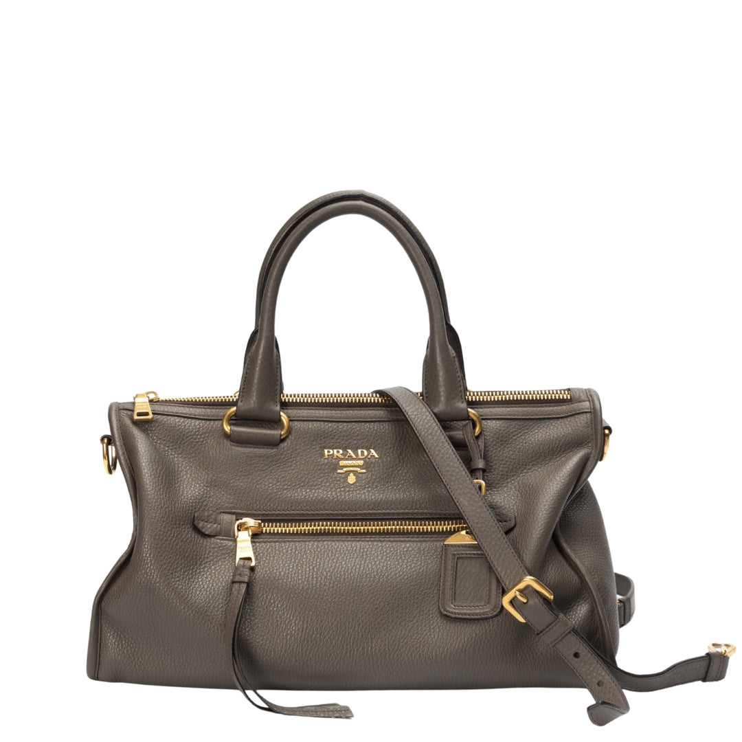 Prada Dark Beige Vitello Daino Convertible Satchel