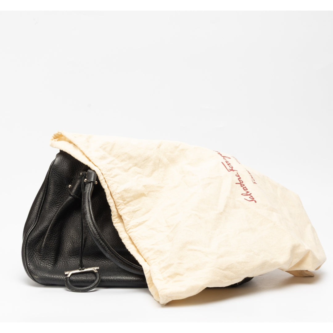 Salvatore Ferragamo Black Pebbled Leather Shoulder Bag