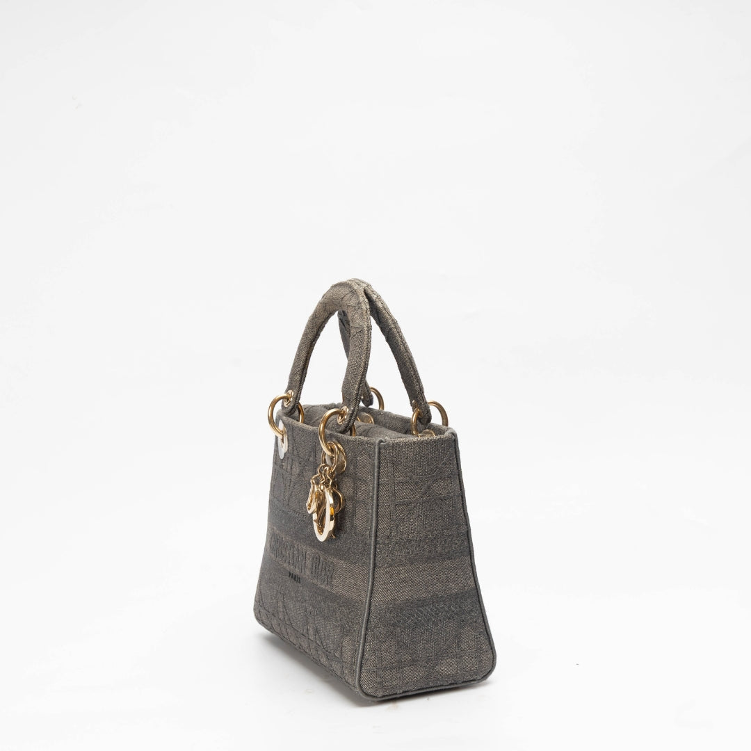 Dior Grey Cannage Medium Lady D-Lite Satchel