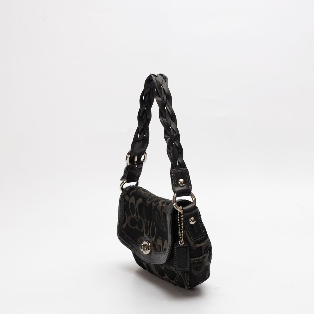 Coach Black Signature Canvas Leather Shoulder Bag