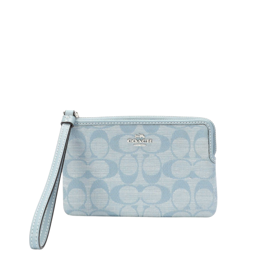 Coach Corner Zip Signature Chambray Wristlet
