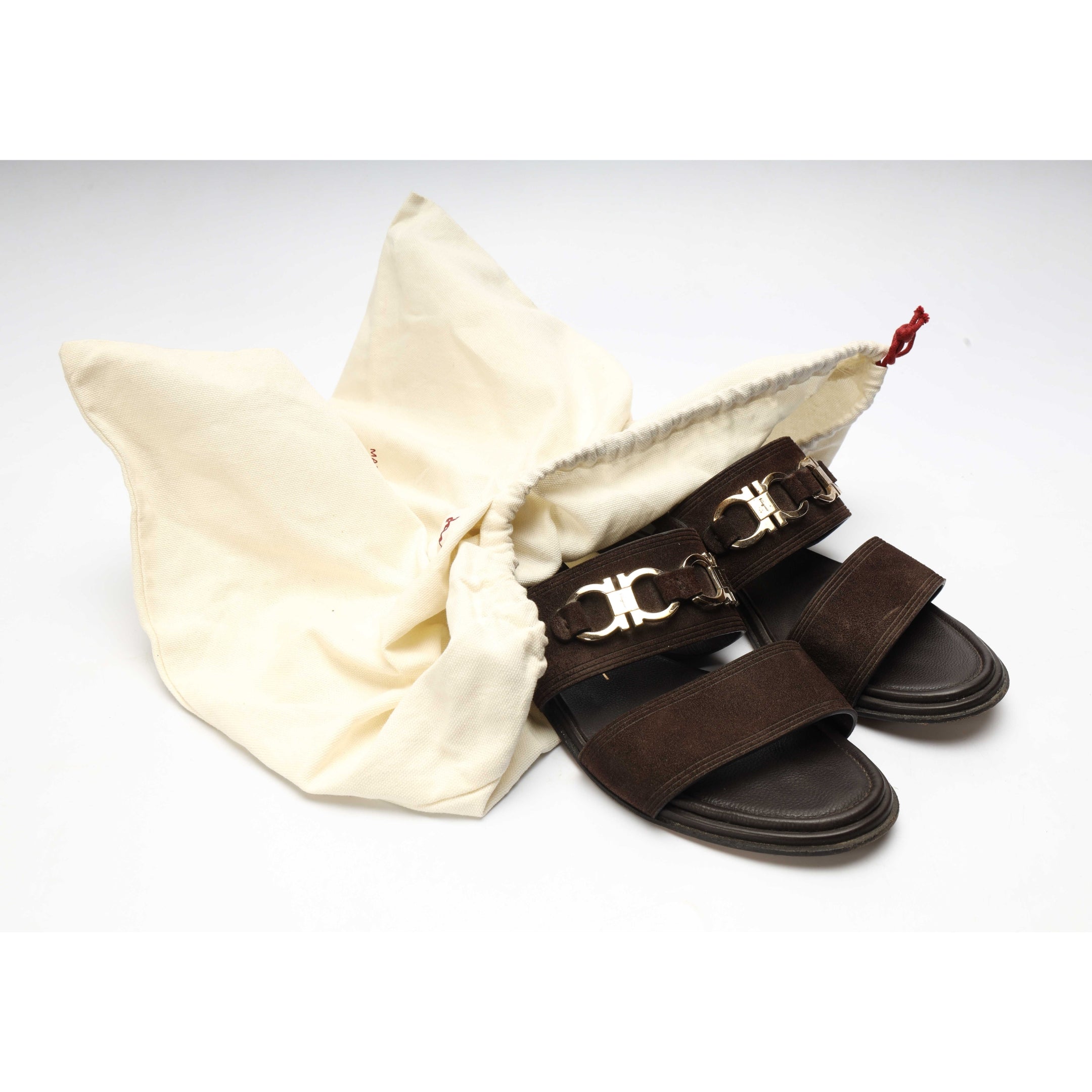 Salvatore Ferragamo Brown Suede Gancini Sandal