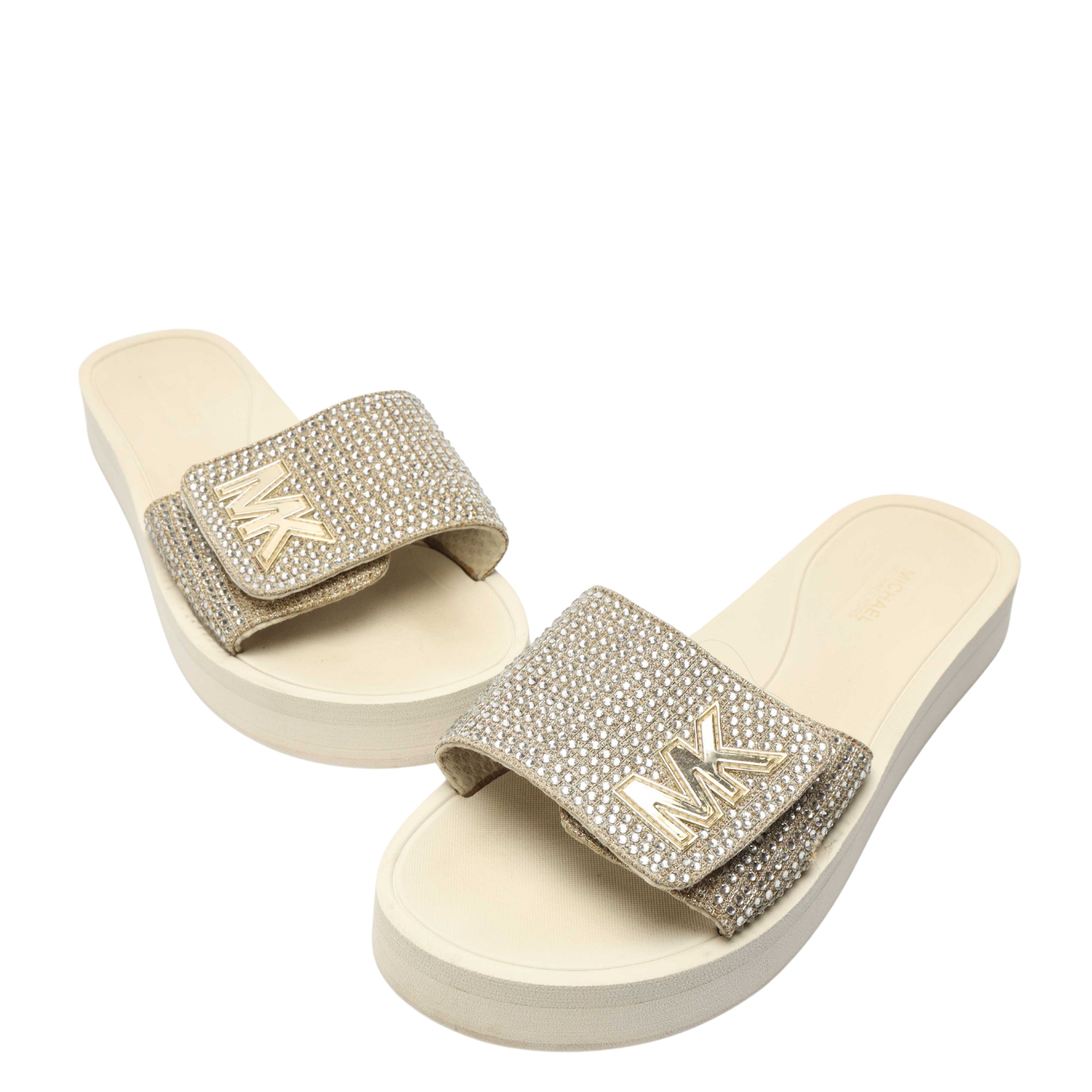 Michael Kors White MK Logo Chain Mesh Slide