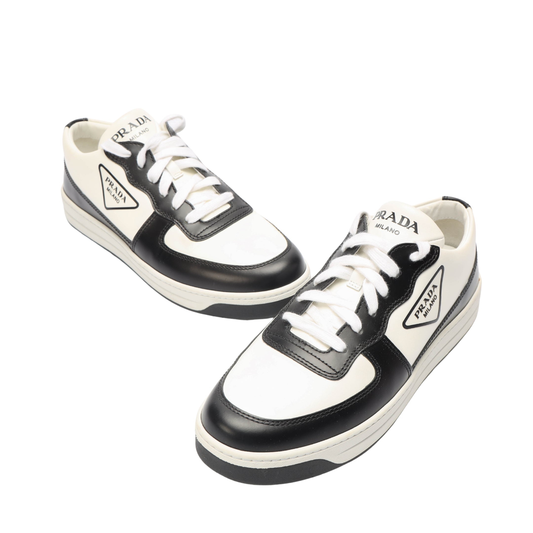 Prada B&W Downtown Leather Sneakers