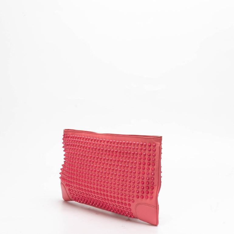 Christian Louboutin Pink Calf Leather Loubiposh Spiked Clutch Bag